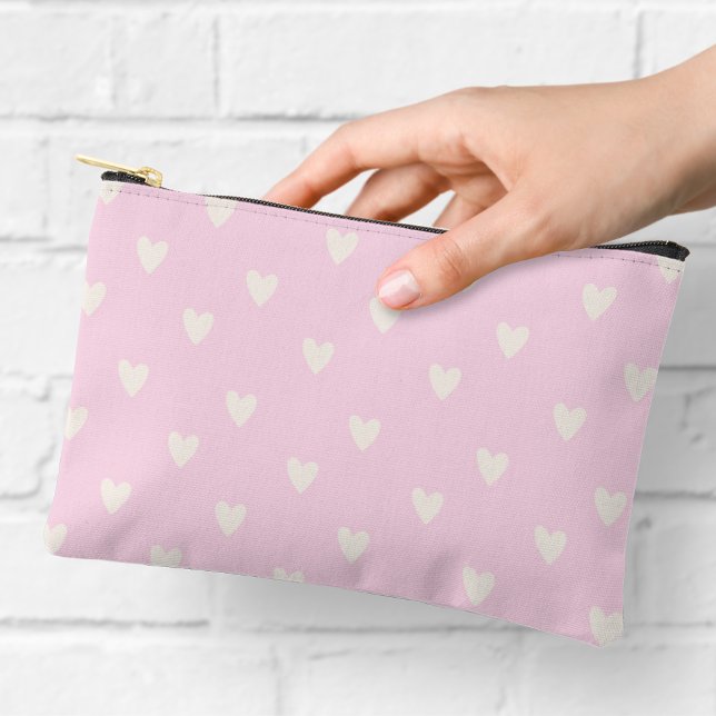Pochette À Accessoires Motif de cœurs rose et crème imprimé (Créateur téléchargé)