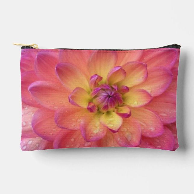 Pochette À Accessoires Motif de dahlia rose et jaune (Recto)