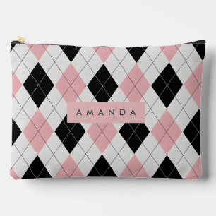 Pochette À Accessoires Motif de diamant rose et noir personnalisé
