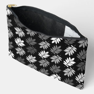 Pochette À Accessoires Motif de feuille aînée noir blanc gris