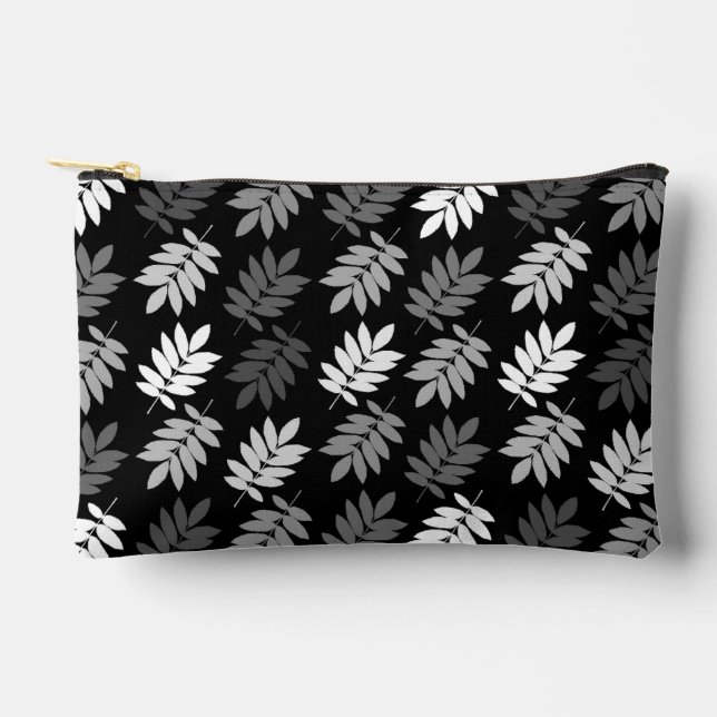 Pochette À Accessoires Motif de feuille aînée noir blanc gris (Recto)