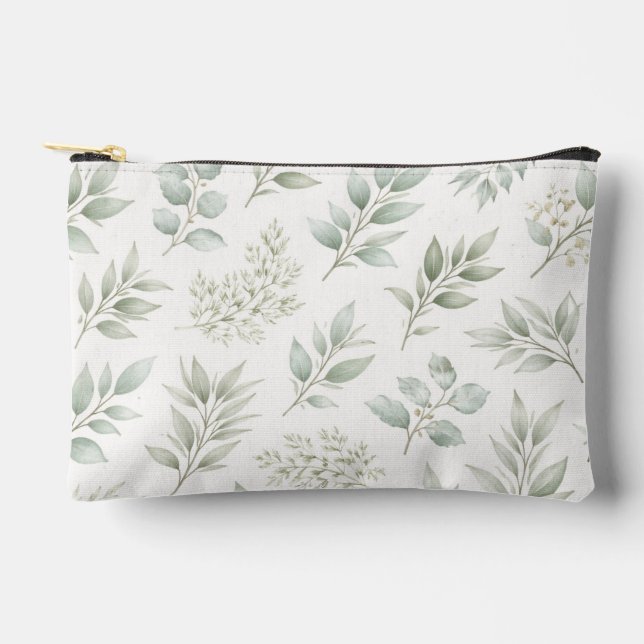 Pochette À Accessoires Motif de feuilles botaniques vertes douces  (Recto)