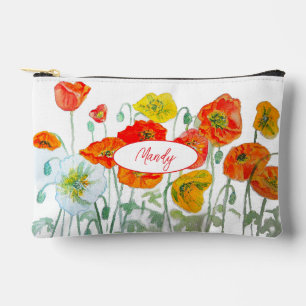 Pochette À Accessoires Motif de fleur de pavot rouge orange aquarelle pou