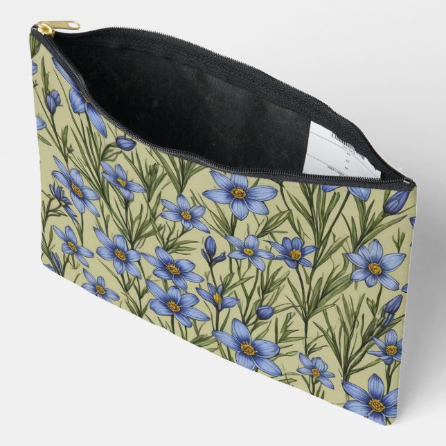 Pochette À Accessoires Motif de fleur en laiton bleu (Ouvrir)
