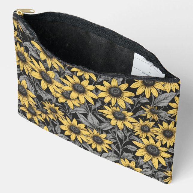 Pochette À Accessoires Motif de fleur Suzanne jaune à oeil noir (Ouvrir)