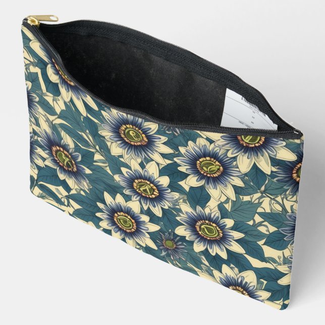 Pochette À Accessoires Motif de fleurs de la passion bleue (Ouvrir)