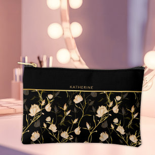 Pochette À Accessoires Motif de fleurs noires joli tendance girly