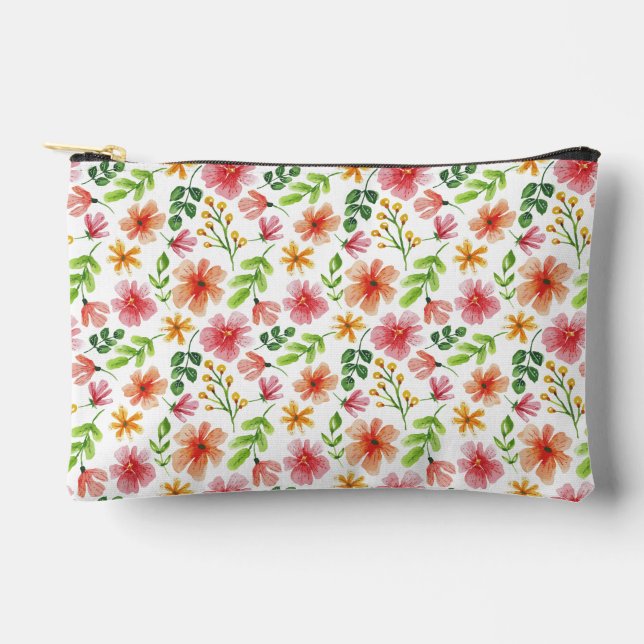 Pochette À Accessoires Motif de fleurs roses à l'aquarelle (Recto)