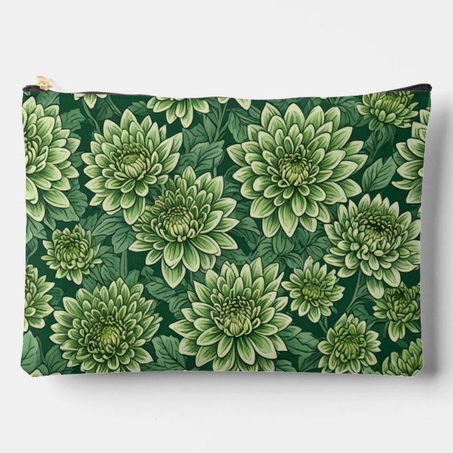 Pochette À Accessoires Motif de fleurs vert Chrysanthemum (Recto)