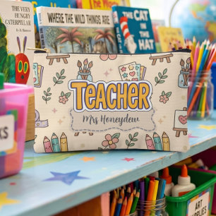 Pochette À Accessoires Motif de fournitures scolaires pour enseignant pas