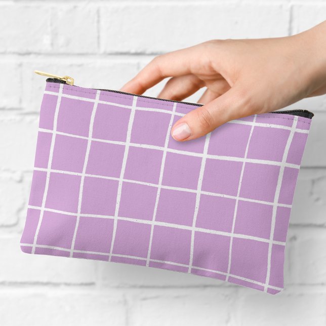 Pochette À Accessoires Motif de grille simple violet et blanc (Créateur téléchargé)