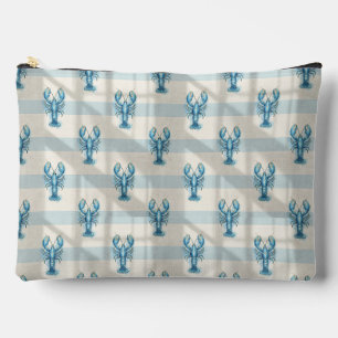 Pochette À Accessoires Motif de homard à l'aquarelle bleue sur rayure côt
