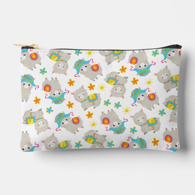 Pochette À Accessoires Motif De Llamas, Cute Llamas, Alpacas, Fleurs (Recto)