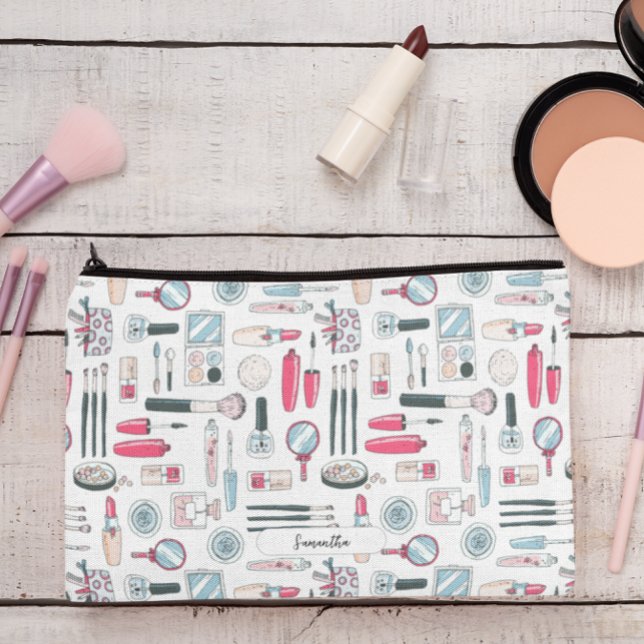 Pochette À Accessoires Motif De Maquillage À Monogramme Mignon (Créateur téléchargé)