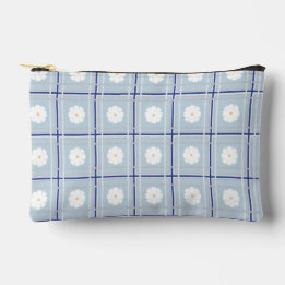 Pochette À Accessoires Motif de marguerite à carreaux bleus