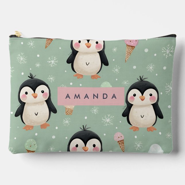 Pochette À Accessoires Motif de pingouin et crème glacée personnalisé (Recto)
