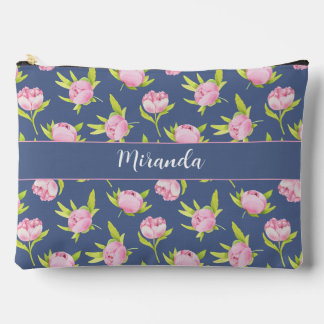 Pochette À Accessoires Motif de pivoines avec grand nom personnalisé