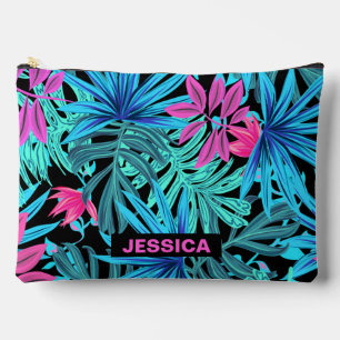 Pochette À Accessoires Motif de plante tropicale rose bleu néon personnal