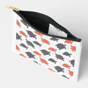 Pochette À Accessoires Motif de tortue marine minimaliste blanc et gris