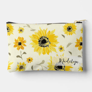 Pochette À Accessoires Motif de tournesol Personnalisé Yellow Watercolor