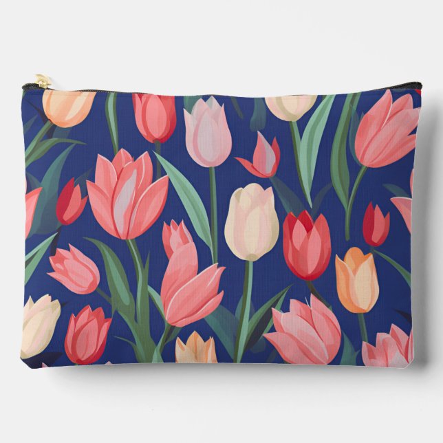 Pochette À Accessoires Motif de tulipes. (Recto)