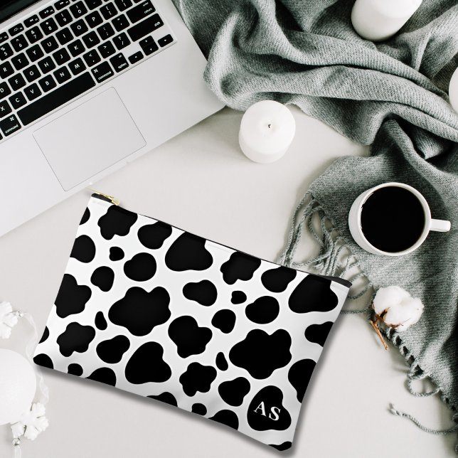 Pochette À Accessoires Motif de vache noir et blanc mignon Monogramme (Créateur téléchargé)