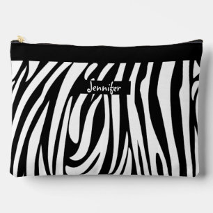 Pochette À Accessoires Motif de zèbre à rayures noir et blanc Monogramme