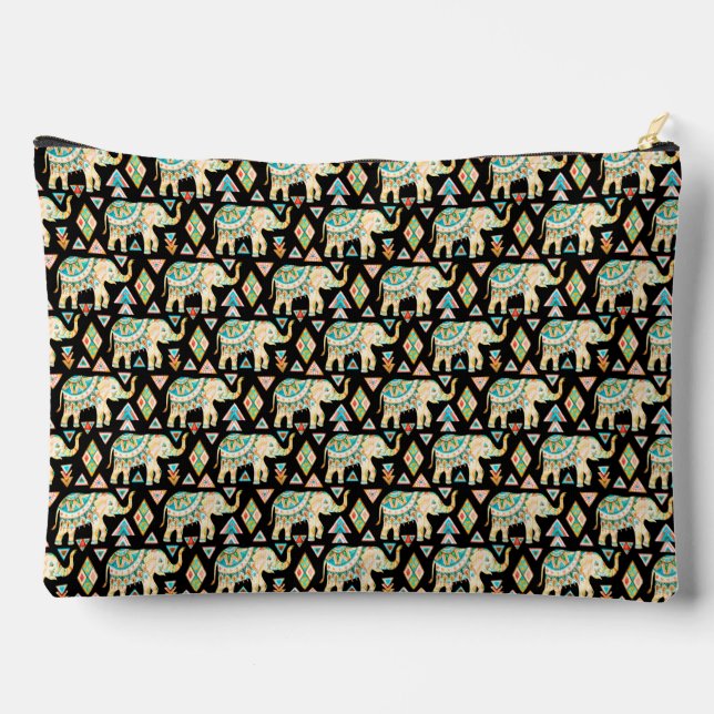 Pochette À Accessoires Motif d'éléphants indiens colorés (Verso)