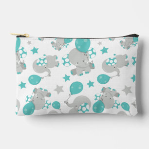 Pochette À Accessoires Motif Des Eléphants, Eléphants Mignons - Gris Bleu