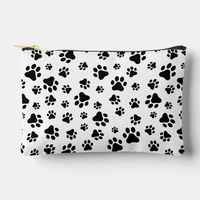 Pochette À Accessoires Motif des pattes, pattes de chien, noir et blanc (Recto)