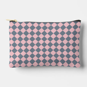 Pochette À Accessoires Motif diamant à carreaux gris rose petit