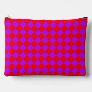 Pochette À Accessoires Motif diamant à carreaux rouge violet grand