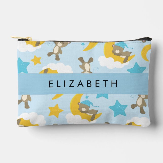 Pochette À Accessoires Motif D'Ours, Nounours, Étoiles, Votre Nom (Recto)