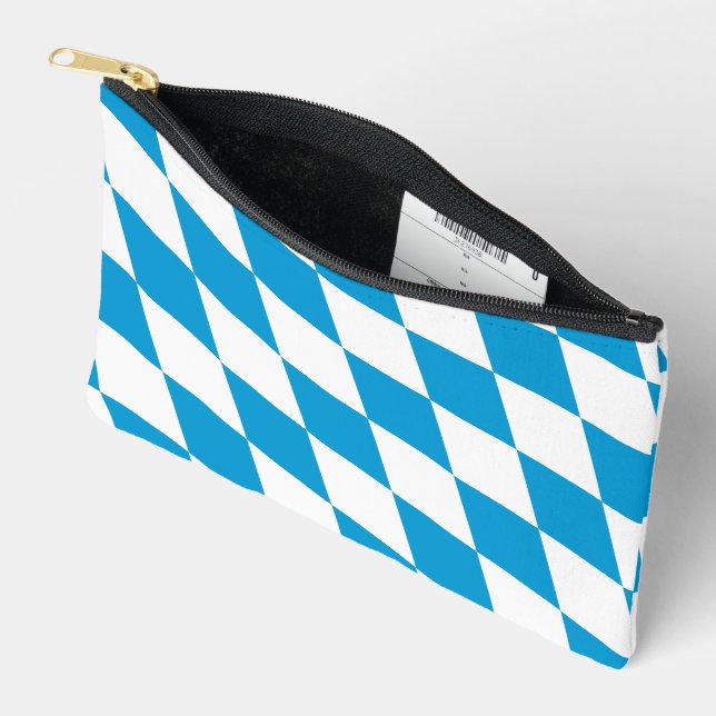 Pochette À Accessoires Motif Drapeau Diamant Bavière bleu et blanc (Ouvrir)