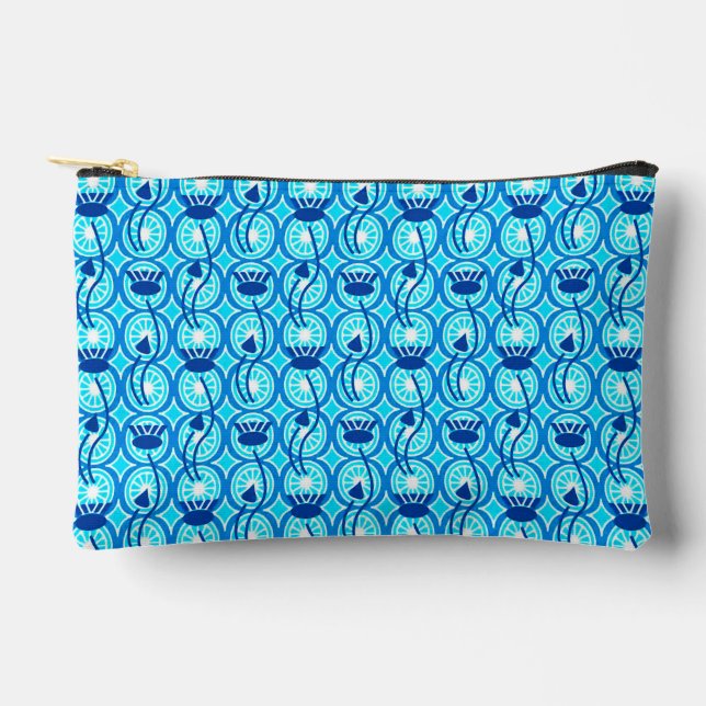 Pochette À Accessoires Motif égyptien Lotus, bleu Cobalt et turquoise (Recto)