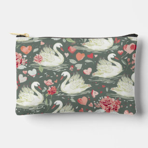 Pochette À Accessoires Motif Éléments de Cygnes & Cœurs Élégants Rustique