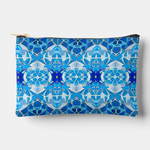 Pochette À Accessoires Motif en carreaux bleu turquoise, gris et cobalt