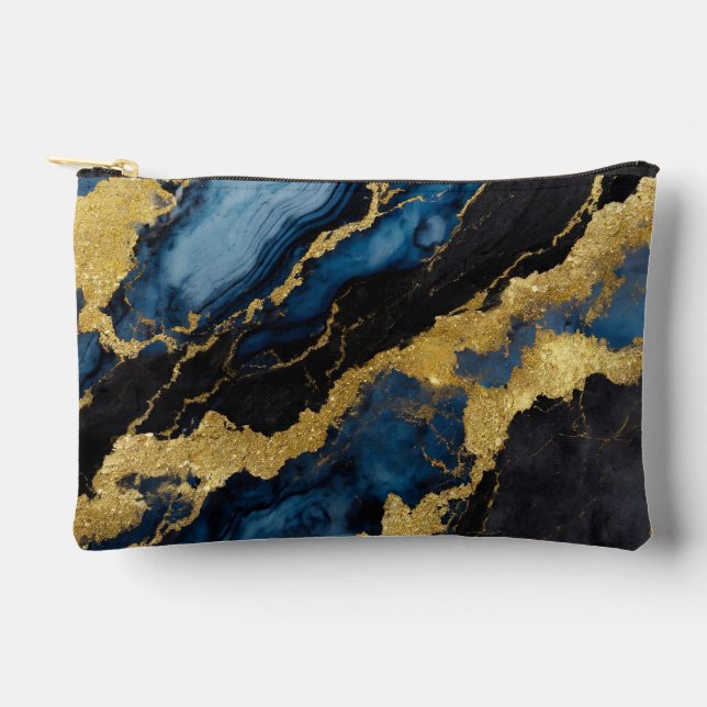 Pochette À Accessoires Motif en marbre bleu avec or (Recto)