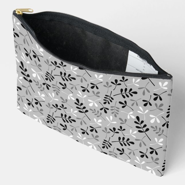 Pochette À Accessoires Motif Feuille assisté Monochrome (Ouvrir)