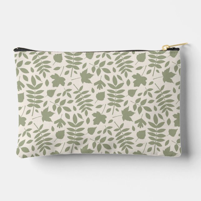 Pochette À Accessoires Motif Feuille déchiré vert sur crème (Verso)