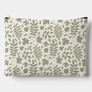 Pochette À Accessoires Motif Feuille déchiré vert sur crème