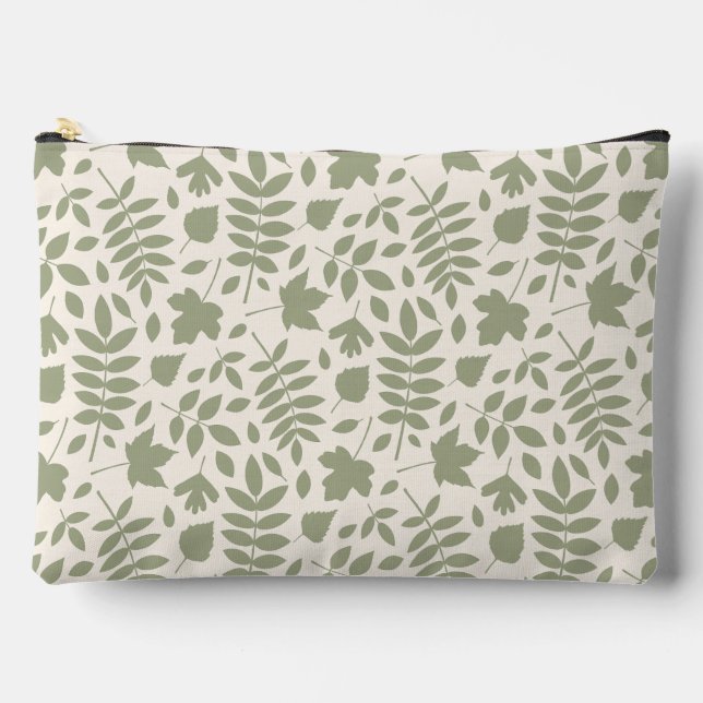 Pochette À Accessoires Motif Feuille déchiré vert sur crème (Recto)
