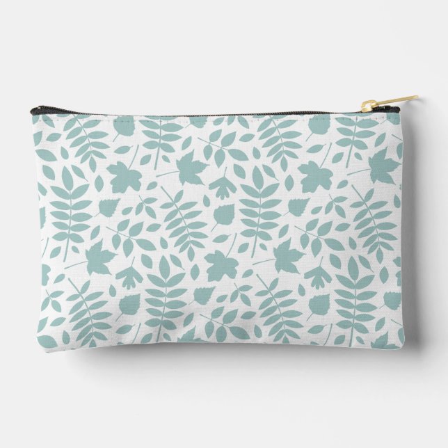 Pochette À Accessoires Motif Feuille perdu Turquoise sur blanc (Verso)