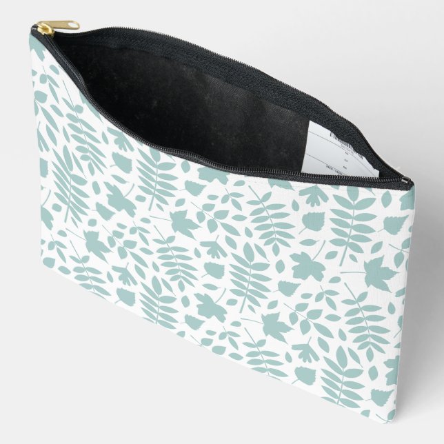 Pochette À Accessoires Motif Feuille perdu Turquoise sur blanc (Ouvrir)