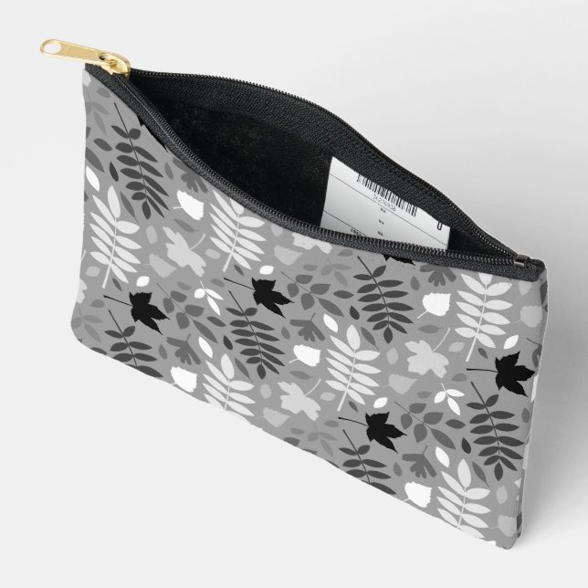 Pochette À Accessoires Motif Feuille tombé Monochrome sur Grey (Ouvrir)