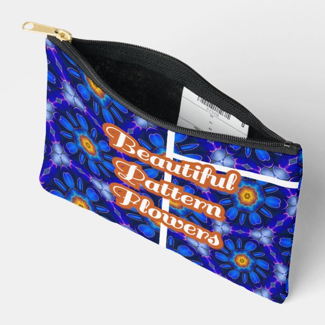 Pochette À Accessoires Motif Fleurs bleues Abstraites (Ouvrir)