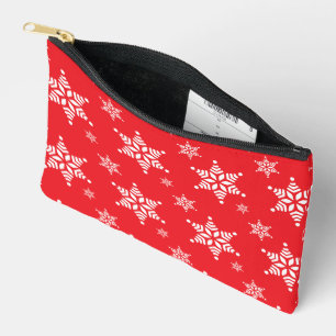 Pochette À Accessoires Motif Flocon de Neige, Flocons Blancs, Neige, Roug