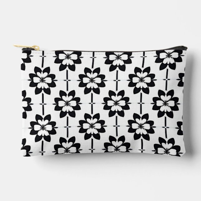 Pochette À Accessoires Motif floral abstrait noir et blanc (Recto)