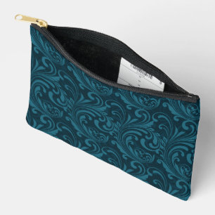 Pochette À Accessoires Motif floral baroque bleu sarcelle élégant 