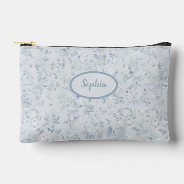 Pochette À Accessoires Motif floral bleu pastel (Recto)